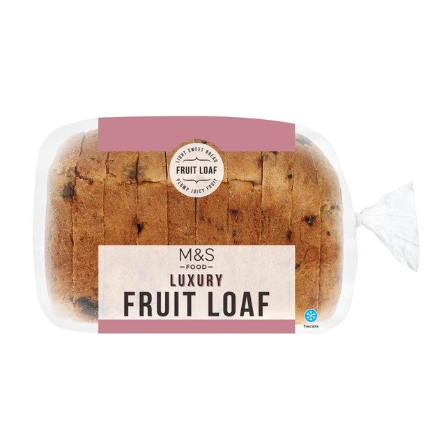 M&S fruit loaf with orange soaked vine fruits 400g, imported from the UK