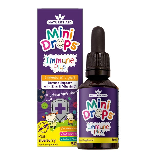 Natures Aid Mini Drops immune supplement blackcurrant flavour, imported from the UK