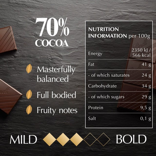 Lindt 70% cocoa dark chocolate bar 100g, UK version