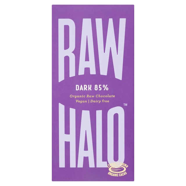 Raw Halo vegan dark 85% chocolate bar 70g, imported from the UK