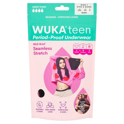 WUKA Teen Stretch Period Pants Midi Brief für starken Blutverlust für Alter 8-12