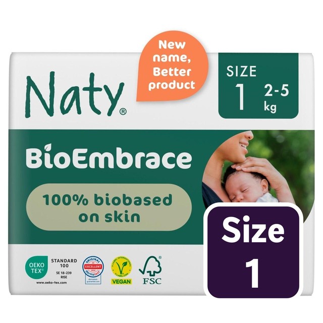 Naty BioEmbrace nappies Size 1 (2-5kg), imported from the UK