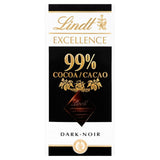 Lindt Excellence 99% chocolate bar 50g, UK version