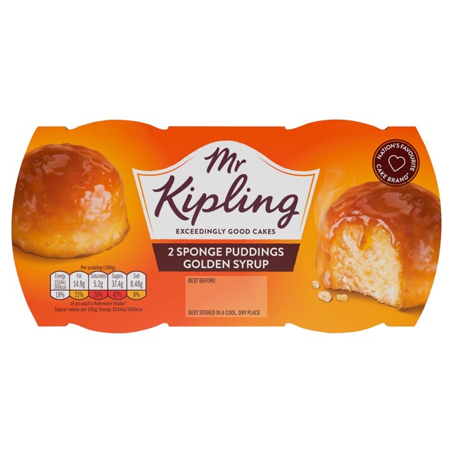 Mr Kipling golden syrup sponge pudding 2 pack, imported from the UK