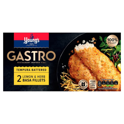 M&S Young's Gastro 2 Sitron & Urte Tempura Panerte Basa Fileter Frosne Fiskefileter 310g- Kjøp online hos McGrocer