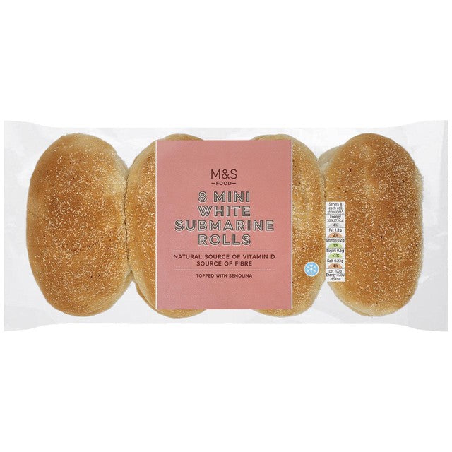 M&S Mini White Submarine Rolls 8 per pack, imported from the UK