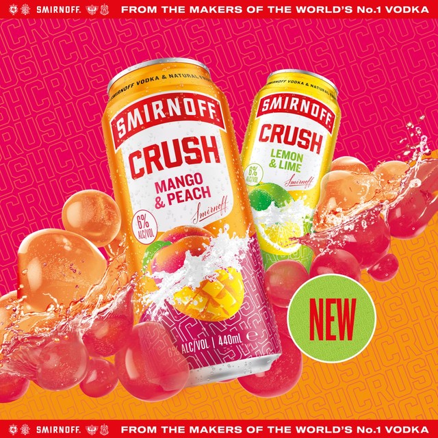 Smirnoff ready-to-drink cocktail Mango & Peach, imported from the UK
