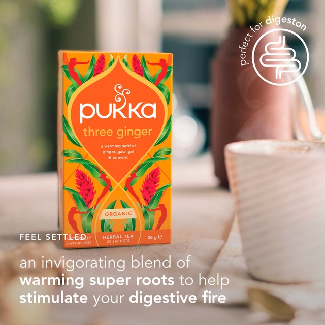 Pukka Three Ginger herbal tea bags x20, imported from the UK