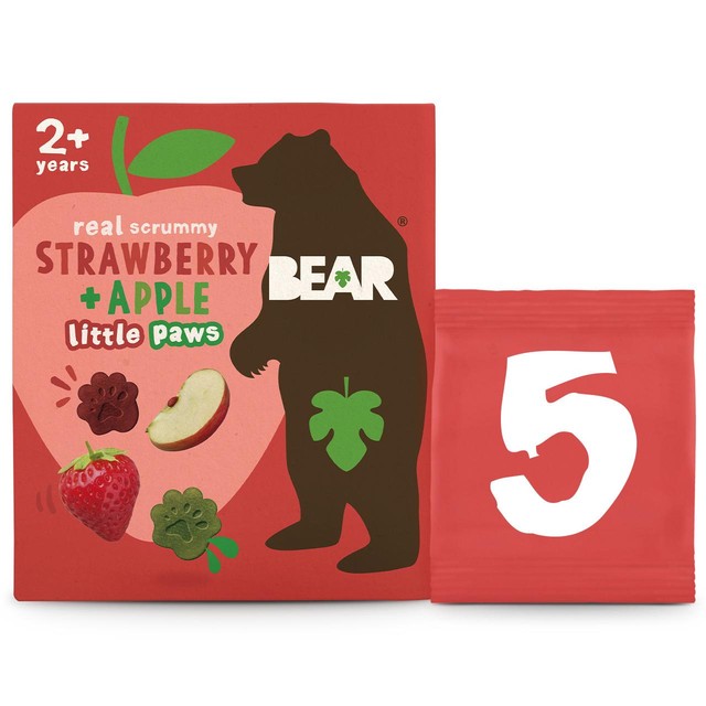 Bear Paws strawberry and apple fruit shapes 5x20g multipack - British product