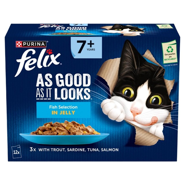 Felix Senior cat food fish jelly pouches 12x85g - British product