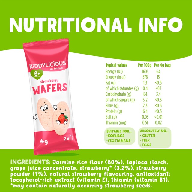 Kiddylicious strawberry maxi wafers baby rice wafers 10 x 4g, UK version
