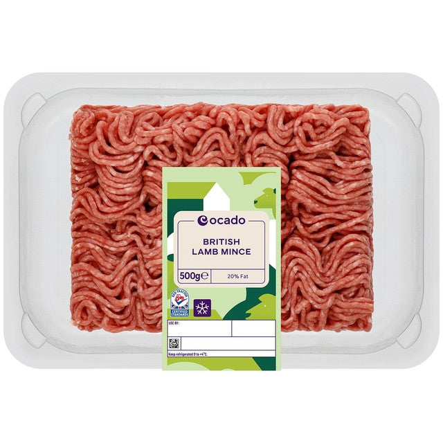 Ocado lamb mince 20% fat 500g, imported from the UK