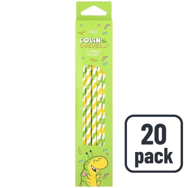 M&S Colin Caterpillar paper straws 20 pack, imported from the UK