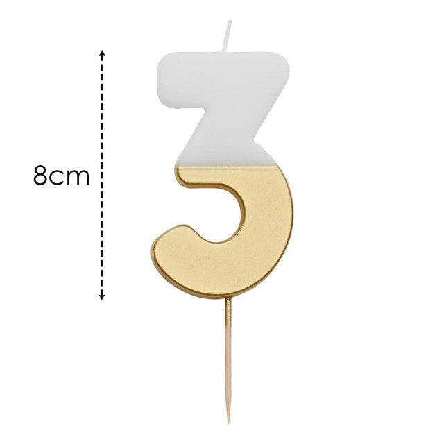 Talking Tables number 3 gold large candle (British brand)
