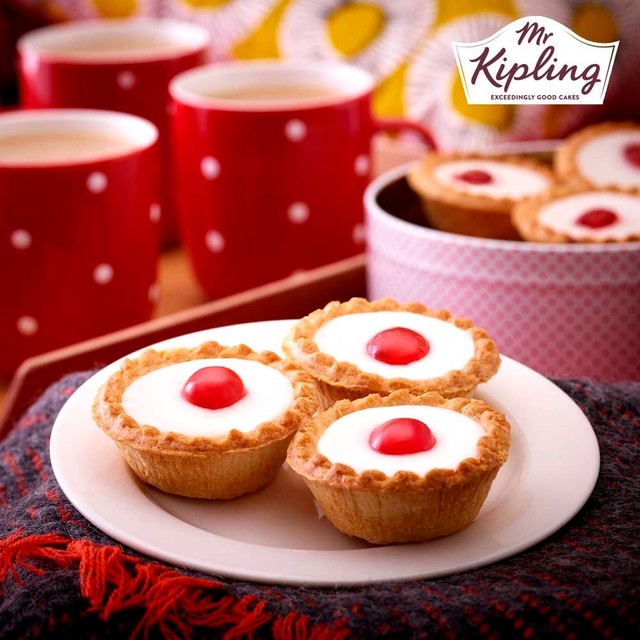 Mr Kipling cherry Bakewell tarts 6-pack, imported from the UK