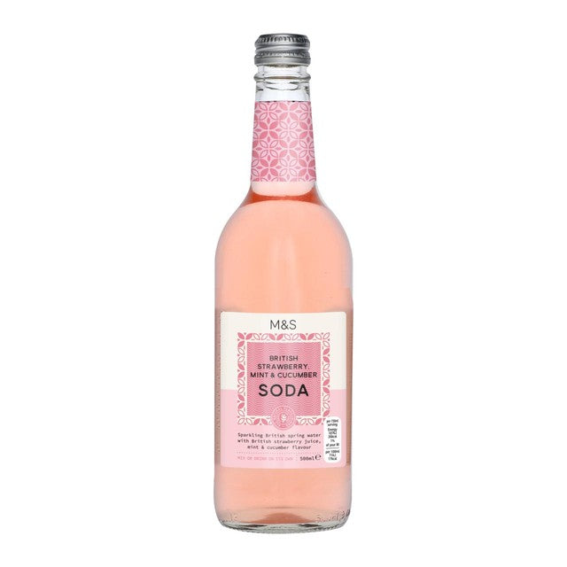 M&S Strawberry Mint and Cucumber Soda 500ml, imported from the UK