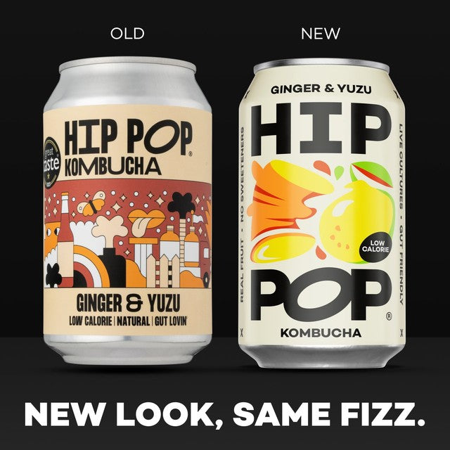 Hip Pop ginger yuzu kombucha drink 4 x 330ml, UK version