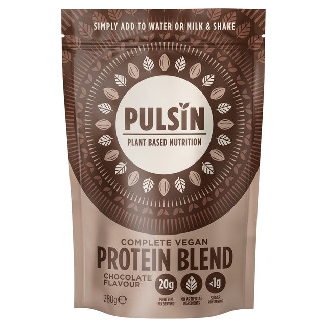 Pulsin Complete Vegan Protein Blend Chocolate 280g, imported from the UK