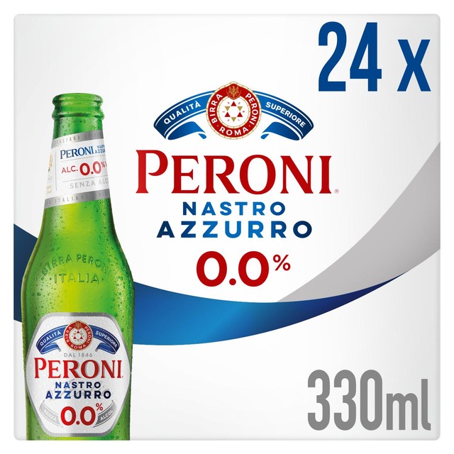 Peroni Nastro Azzurro 0% alcohol-free lager bottles 24x330ml, UK version