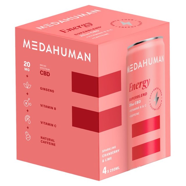 Medahuman cranberry lime energy CBD drink 4x250ml, imported from the UK
