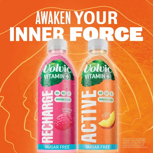 Volvic Peach Active vitamin flavoured water, imported from the UK