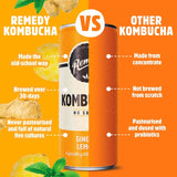 Remedy ginger lemon kombucha 4 x 330ml, imported from the UK