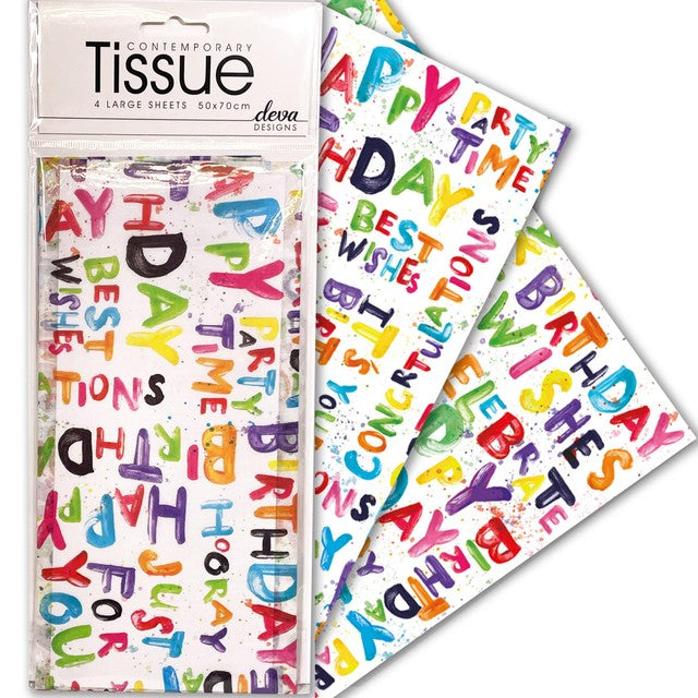 Deva Designs happy birthday tissue paper 4 sheets, UK version