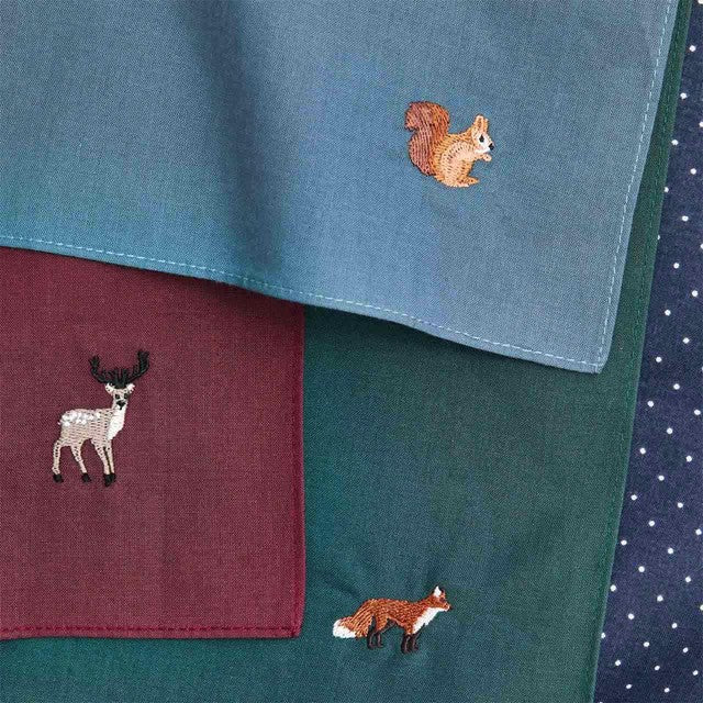 M&S dark burgundy pure cotton handkerchiefs woodland designs, imported from the UK