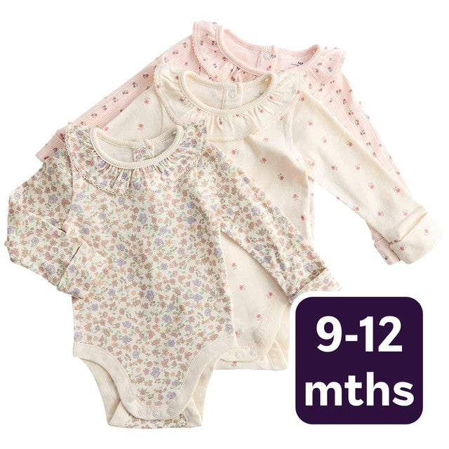 M&S girls floral bodysuit ivory 9-12 months, imported from the UK