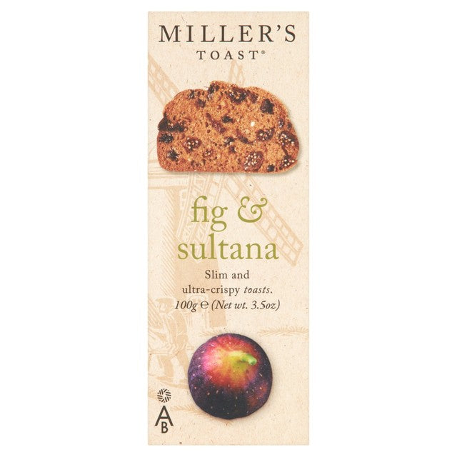 Miller's Toast Fig & Sultana crackers 100g, imported from the UK