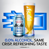 Asahi Super Dry 0% alcohol-free lager beer in 330ml cans - British product