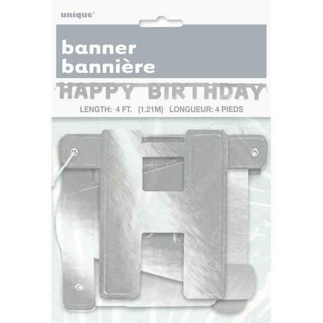Unique Party Happy Birthday Silver Deluxe Jointed Banner 4ft, UK version