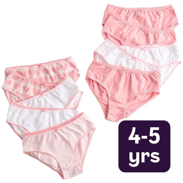 M&S Girls Cotton Heart Knickers Pink Mix 4-5 Years, imported from the UK