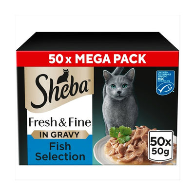 M&S Sheba Fresh & Fine Cat Food Pouches Fish Collection in Gravy 50 x 50g- Buy online at McGrocer