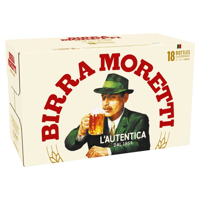 Birra Moretti lager beer 18 x 330ml bottles - British product