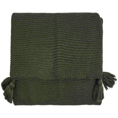 M&S M&S Knitted Tassel Throw, Dark Green- Buy online at McGrocer