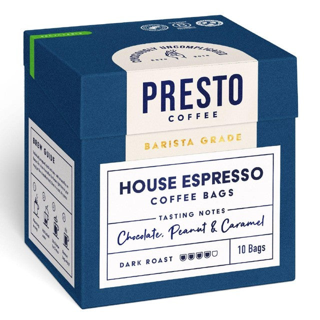 Presto espresso coffee bags 10-pack, imported from the UK