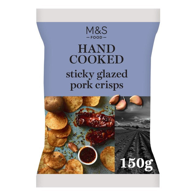 M&S glazed pork flavour crisps 150g, imported from the UK