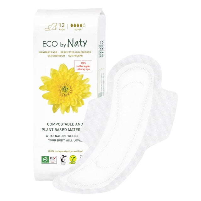 Naty Super Sanitary Pads 12 Pack, imported from the UK