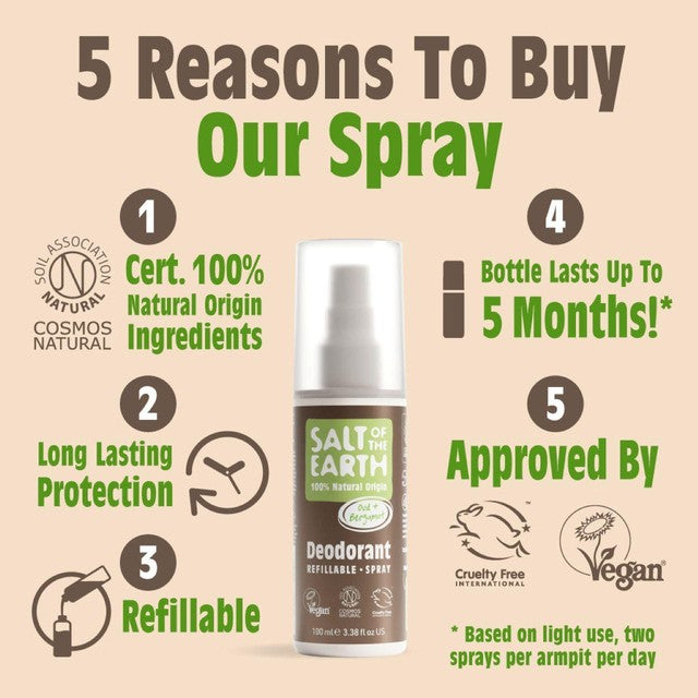 Salt of the Earth natural deodorant spray Oud & Bergamot 100ml (British brand)