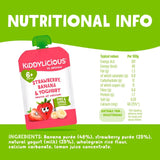 Kiddylicious Strawberry Banana Yogurt Baby Food Pouch 6m+ 4x100g, UK version