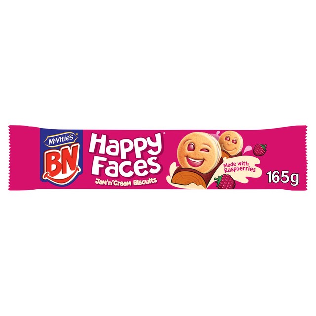 McVitie's BN Happy Faces raspberry cream biscuits 165g, imported from the UK