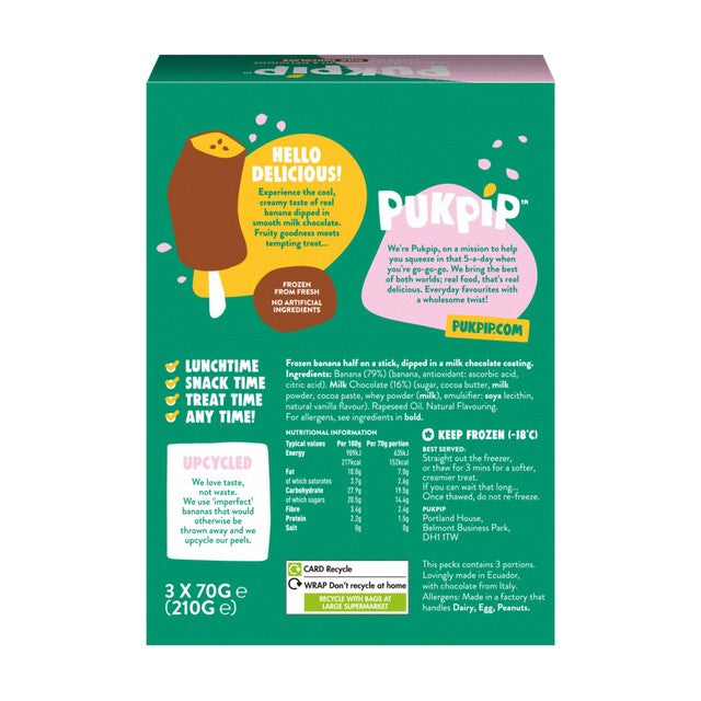 PUKPIP frozen chocolate-covered banana snack 3 x 70g, imported from the UK