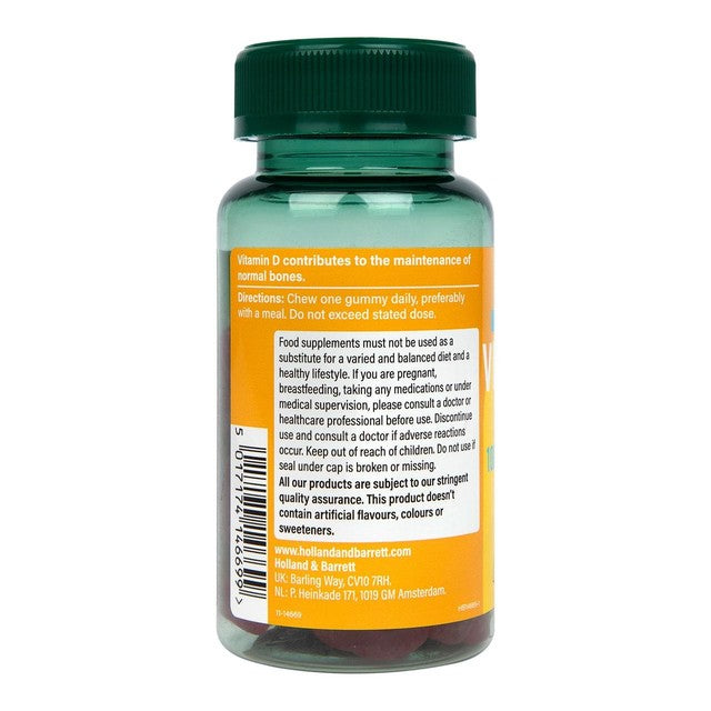 Holland & Barrett vitamin D3 1000 IU vegetarian strawberry gummies 30 count, UK version