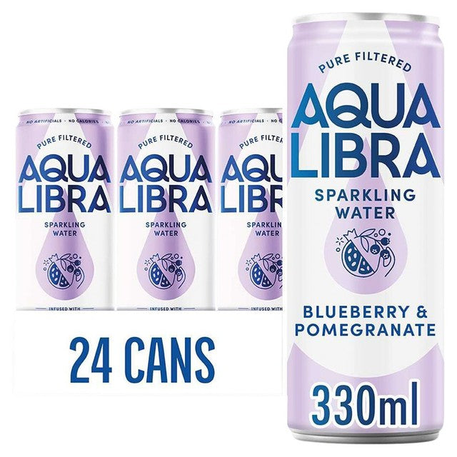 Aqua Libra blueberry and pomegranate flavoured sparkling water can - British product