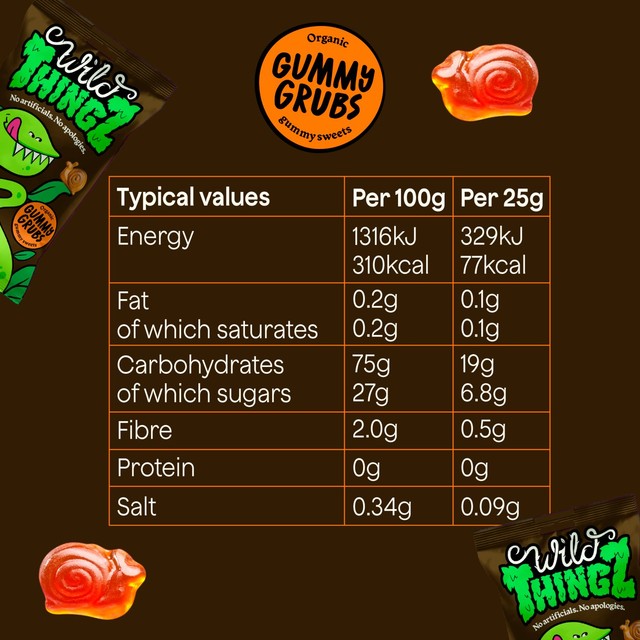 Wild Thingz gummy grubs mixed fruit flavours 130g (British brand)