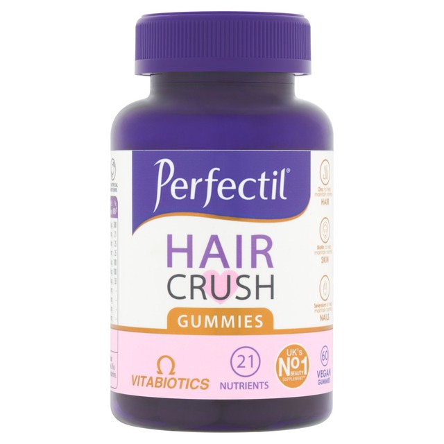 Vitabiotics Perfectil Hair Crush vegan mixed berry gummies for hair, skin, and nails 60 gummies (British brand)