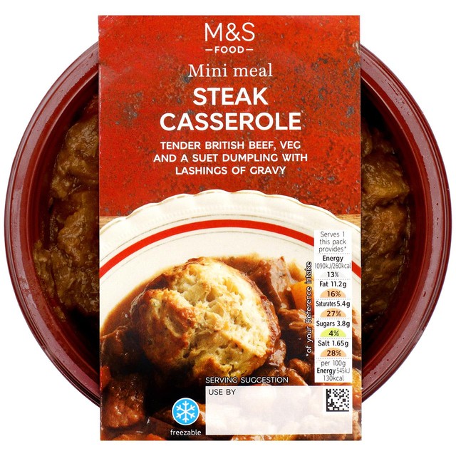 M&S beef dumpling casserole mini meal 200g, imported from the UK
