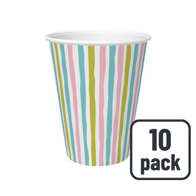 Duni Multi Stripes paper cups 10 per pack, imported from the UK