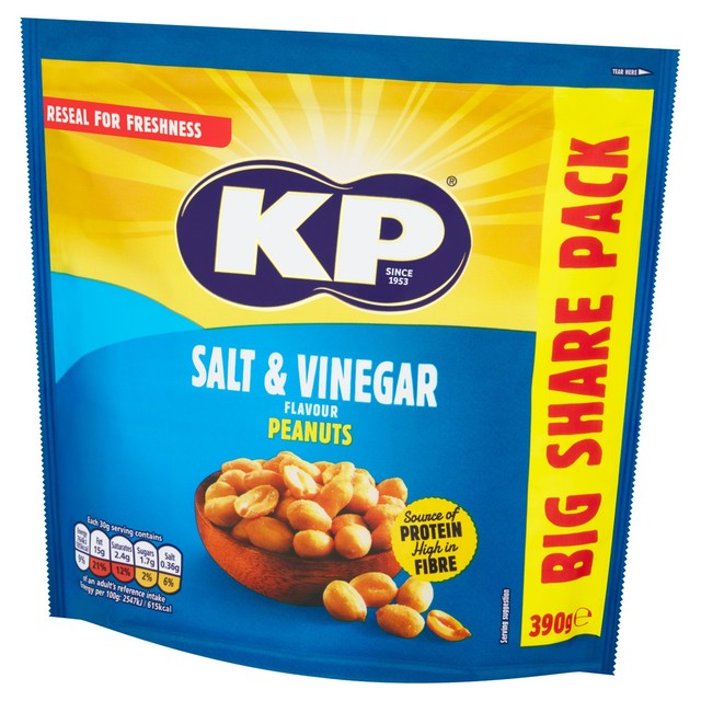 KP Nuts salt and vinegar flavour peanuts 390g, UK version